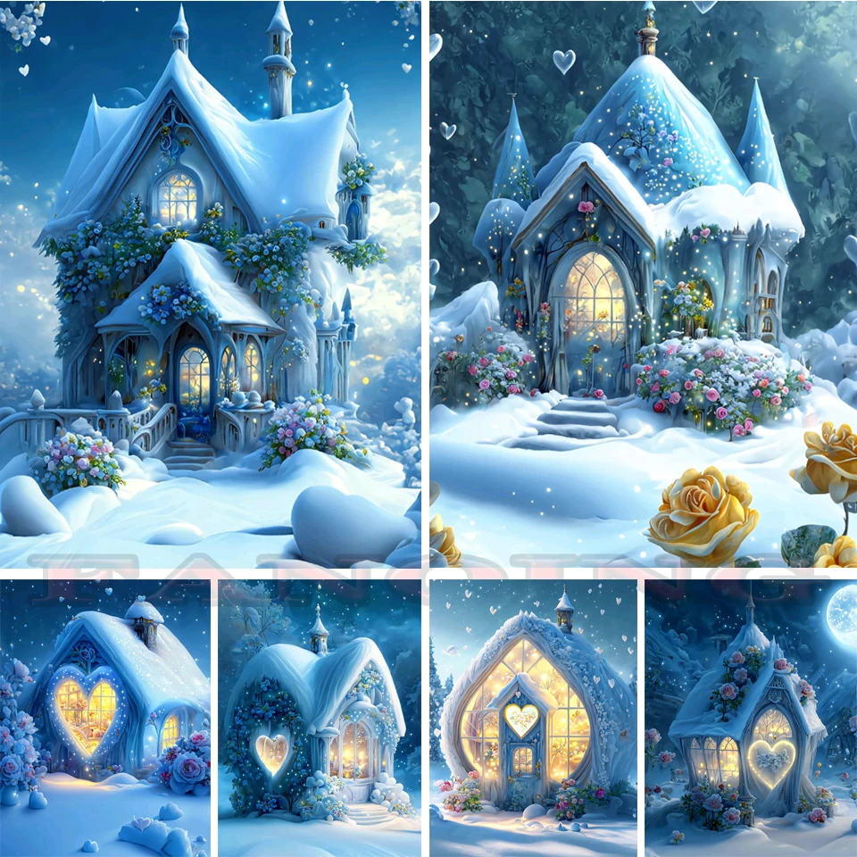 

Алмазная живопись 5D, новая серия, дом мечты, цветок, снег, «сделай сам», полная мозаика, Набор для вышивки крестиком, картина стразы, домашний декор