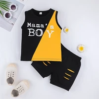 kids boys casual sportswear suit color contrast letter printed sleeveless topsripped short pants clothes set