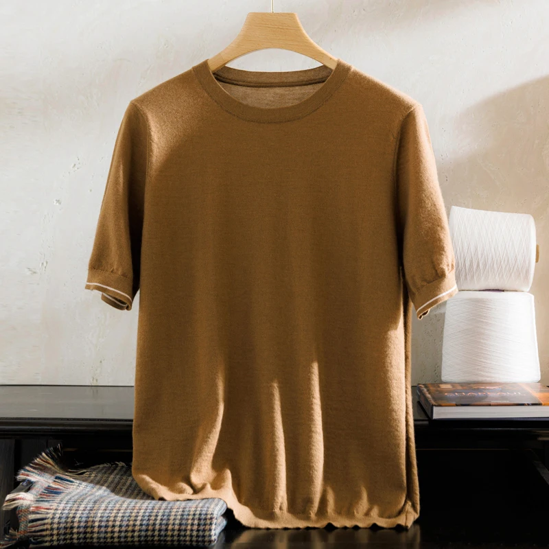 Worsted cashmere sweater, round neck, men's pure cashmere half sleeve, foreign e-commerce manufacturers source cross-border thin