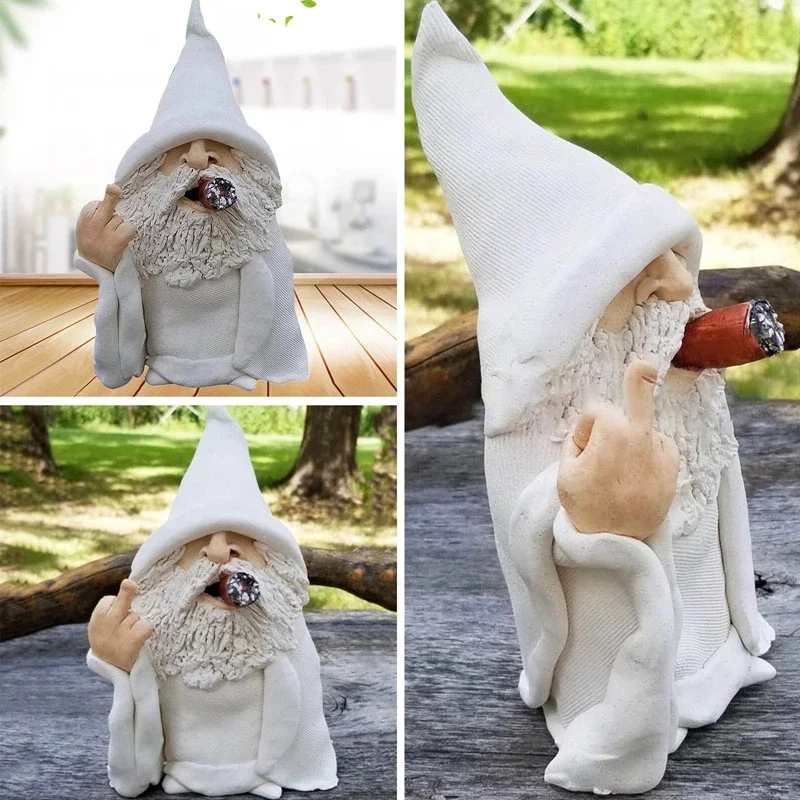 

Funny Smoking Dwarf Resin Landscape Craft Decoration Garden Sculpture Ornaments Scornful Wizard Gnome Statue For Home Yard Decor