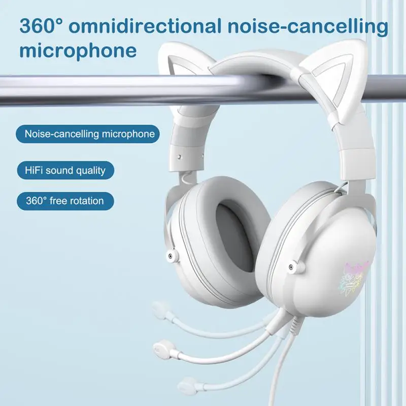 Накладные проводные наушники милые кошачьи уши съемная гарнитура RGB стерео