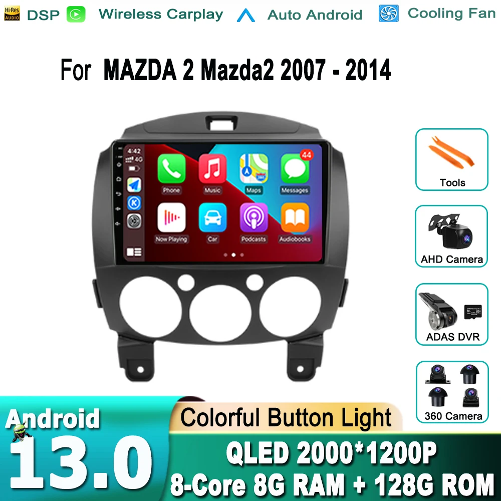

For MAZDA 2 Mazda2 2007 - 2014 2 Din Android 13 Car Radio Multimedia Player GPS Navigaion 2din Carplay Auto Stereo DVD