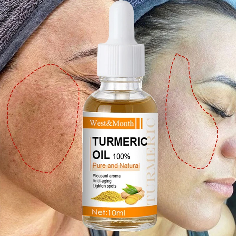 Organic Turmeric Oil Freckle Whitening Face Serum Whiten Dark Spots Brighten Melanin Dark Skin Pigmentation Anti Aging Wrinkles