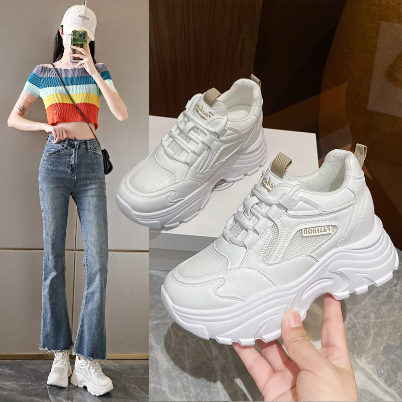 2023 New Hidden High Heels Outdoor Sports Shoes Breathable Mesh Sports Shoes Women's Mix and Match Elevated Casual Shoes