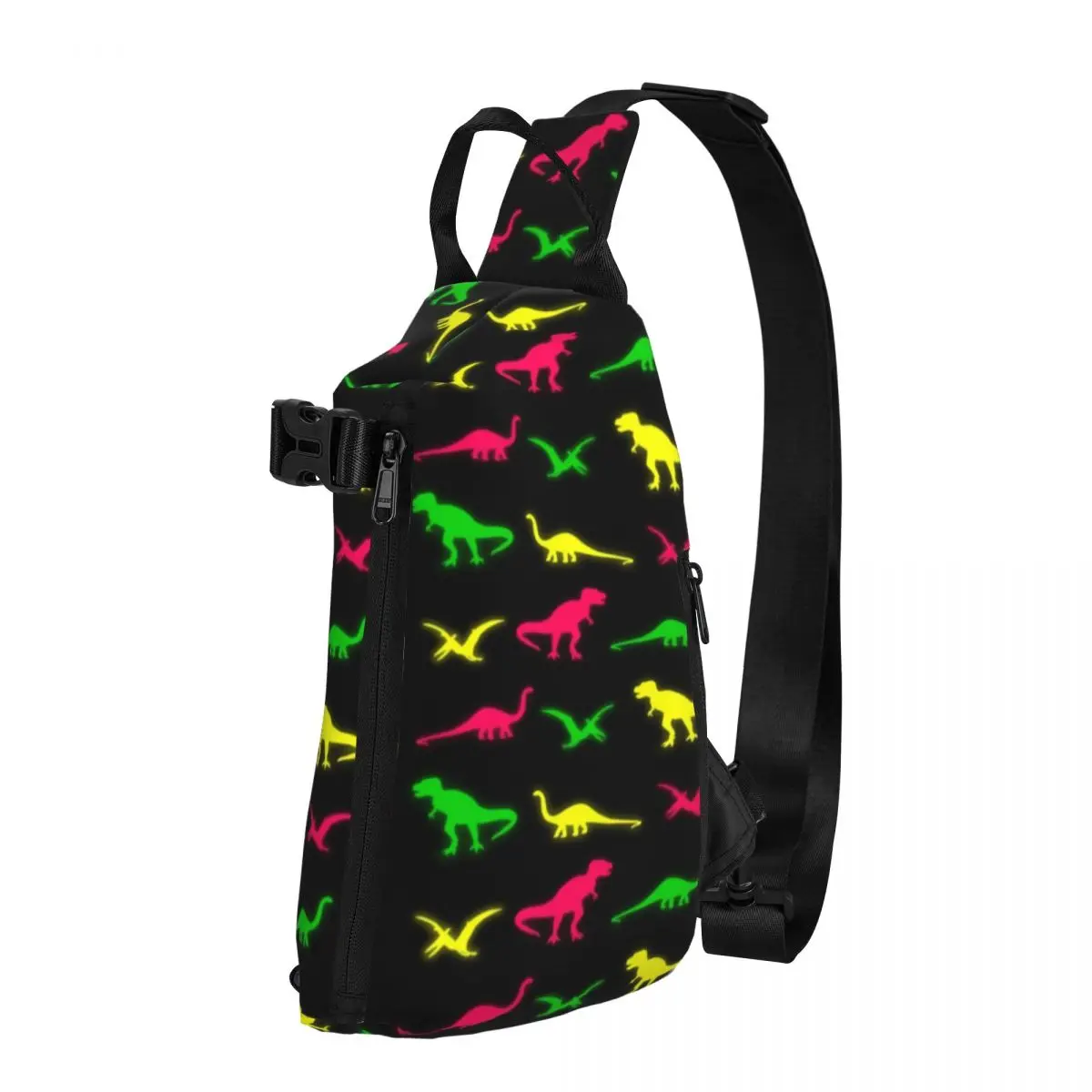 

Neon Dinosaur Chest Bags Men Colorful Animal Print Shoulder Bag Leisure School Crossbody Bag Motorcycle Outdoor Style Sling Bags