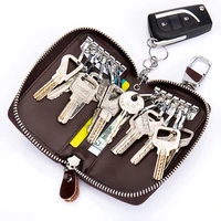 key bag multi functional zipper leather solid color men women household key bags large capacity for gift