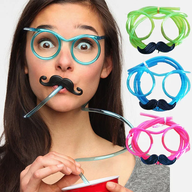 

Funny Soft Glasses Straw With Beard Flexible Drinking Tube Summer Beach Pool Party Accessories Straw Xmas Birthday Kids Gifts