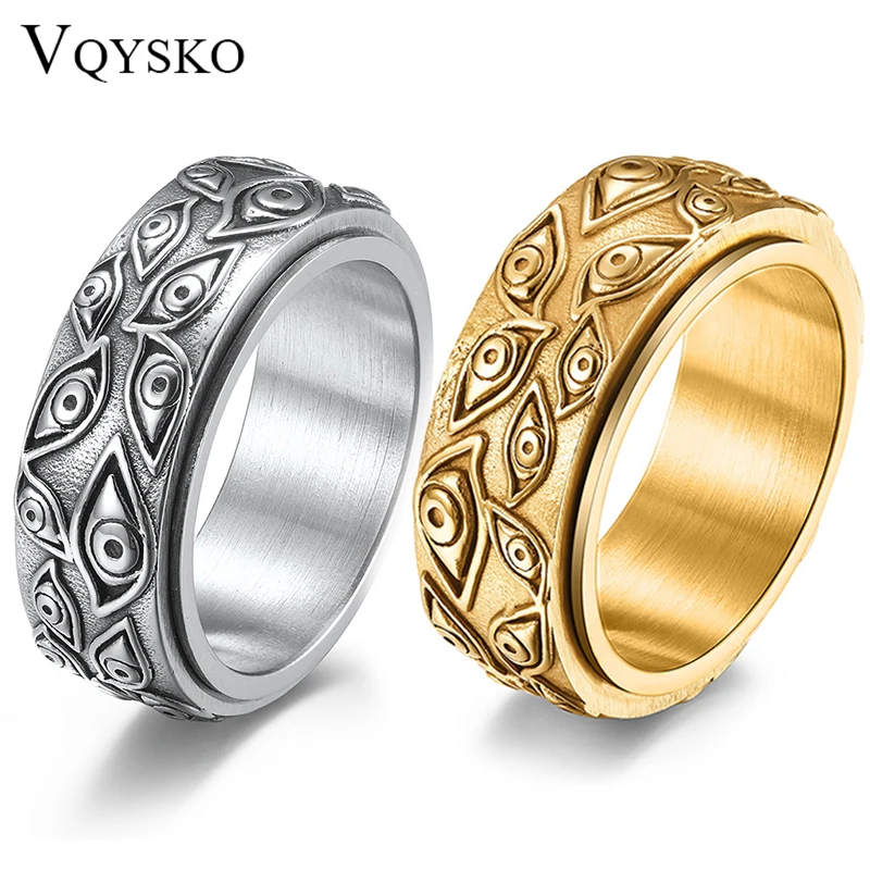 

VQYSKO Eye of God Titanium Steel ring Rotatable ring Decompression Matching Stainless Steel Promise Ring Trendy Best Friend Gift