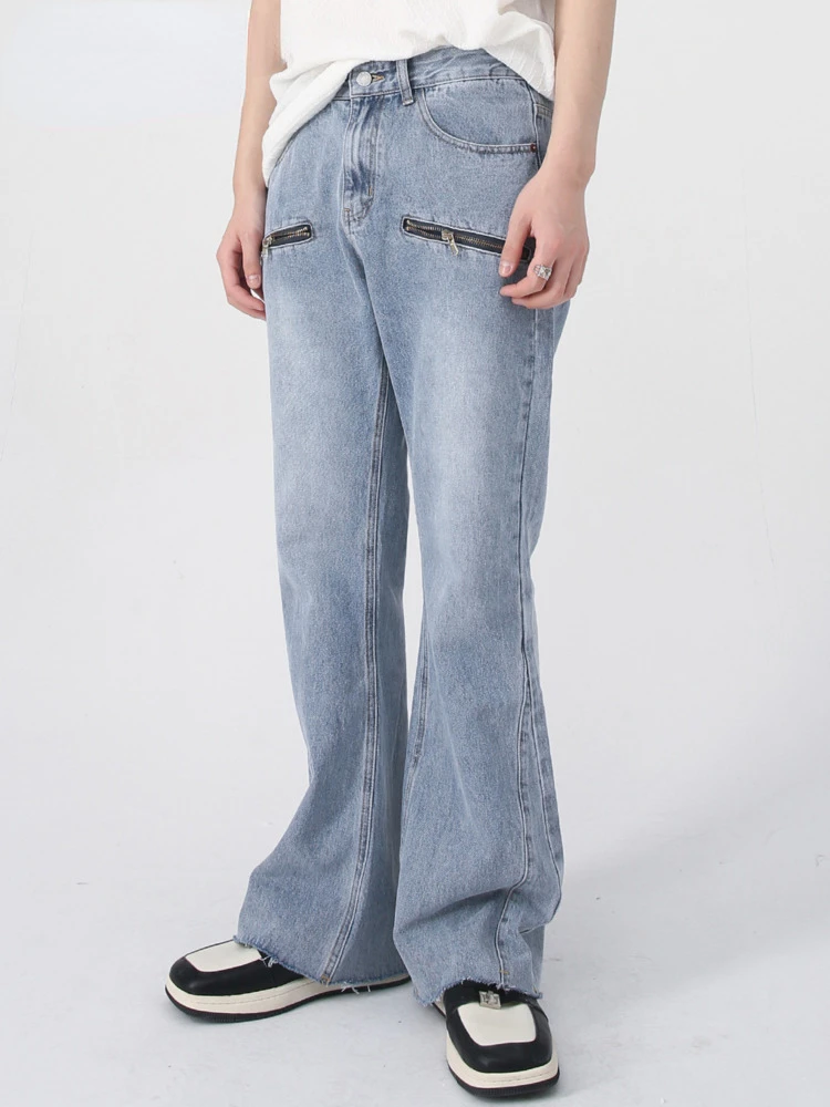 

ZCSMLL Men's Jeans New Korean Fashion Personalized Zipper Design Vintage Flares Pants Solid Color Male Trousers L53