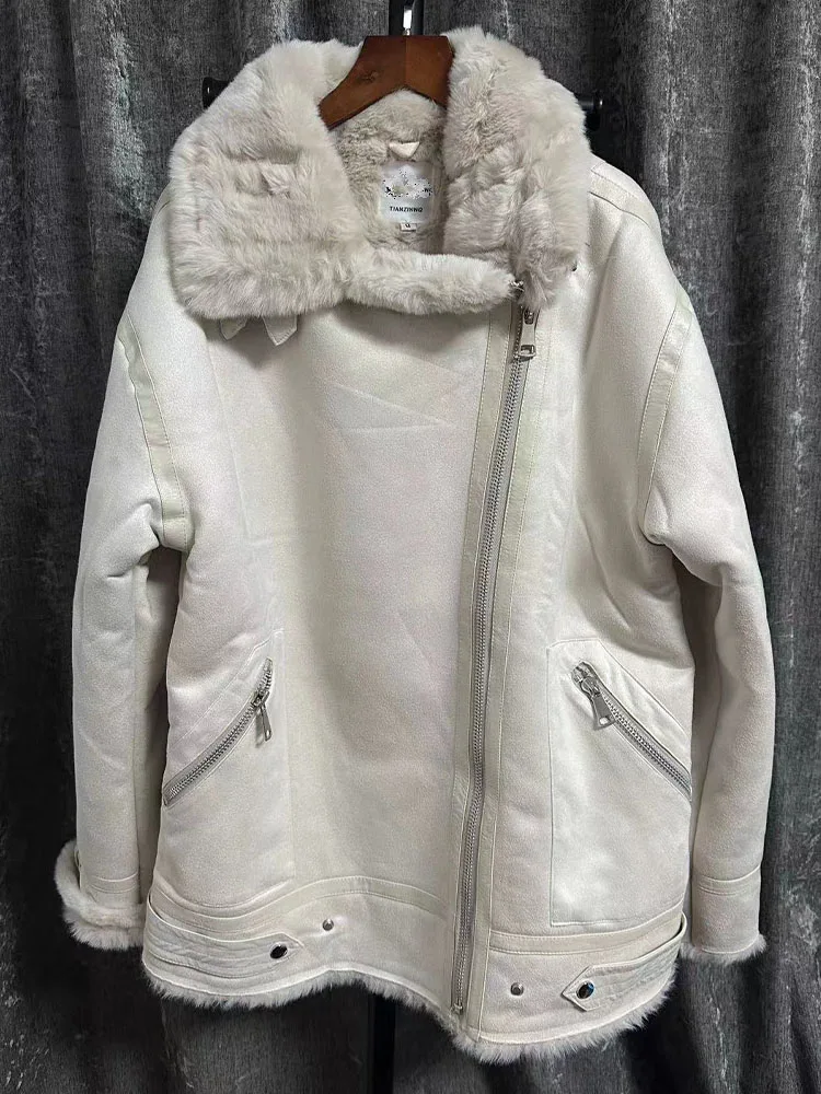 

Zach AiIsa fall and winter new women's fashion lapel long-sleeved suede textured effect double-sided long jacket jacket