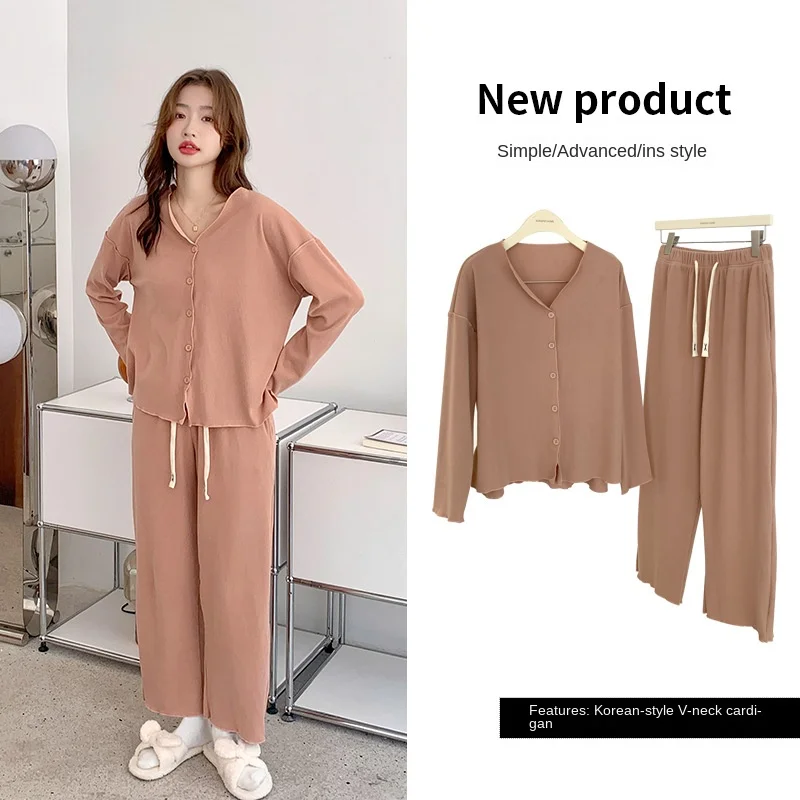 Explosive Style Thicken Women Pajama Sets High Quality Sanding Long Sleeve Sleepwear Cardigan Women's Loungewear 2 Piece Suit
