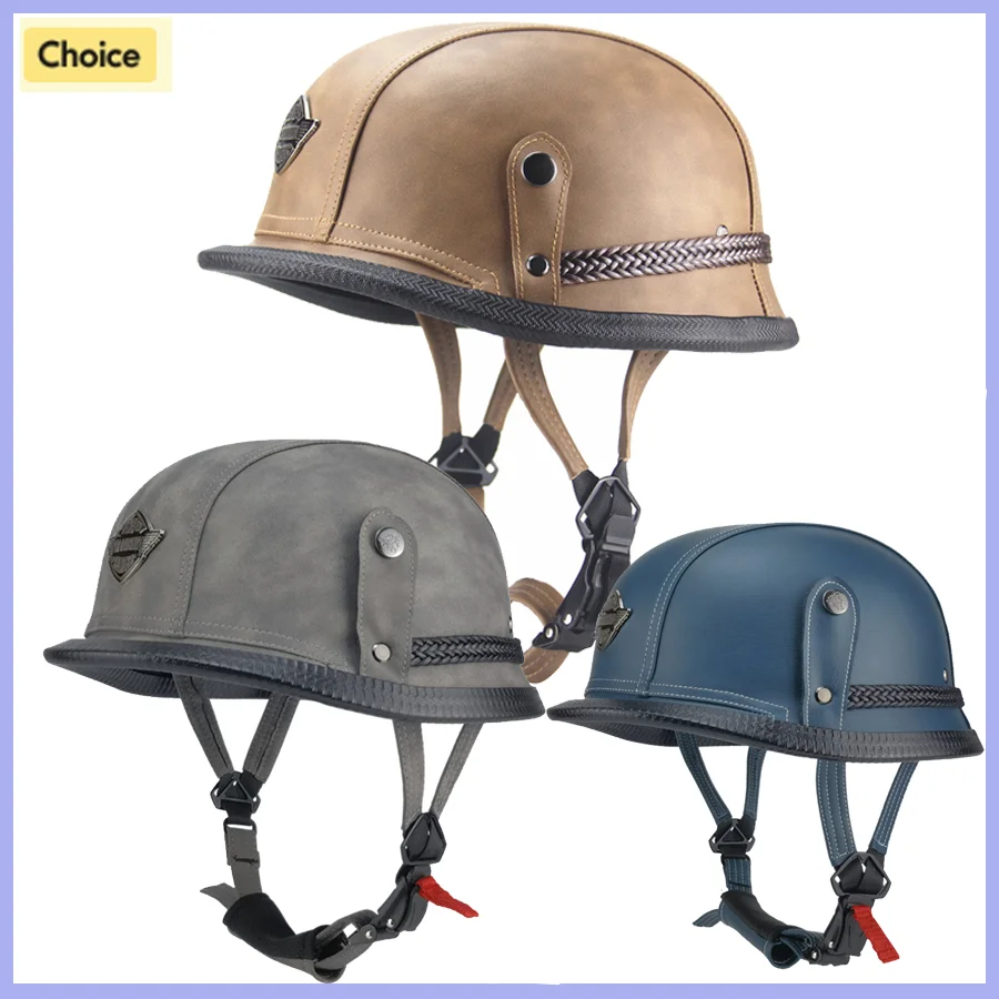 Мотоциклетный Шлем Унисекс В Стиле Ретро С Открытым Лицом Искусственная Кожа