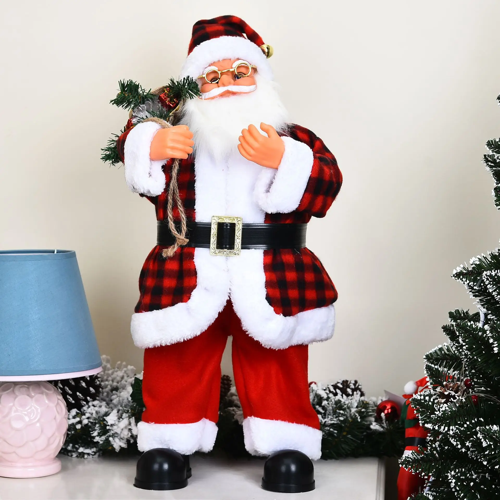 58cm Merry Christmas Decorations for Home Red Santa Claus Doll with Music Swing Function Electric Happy New Year 2023