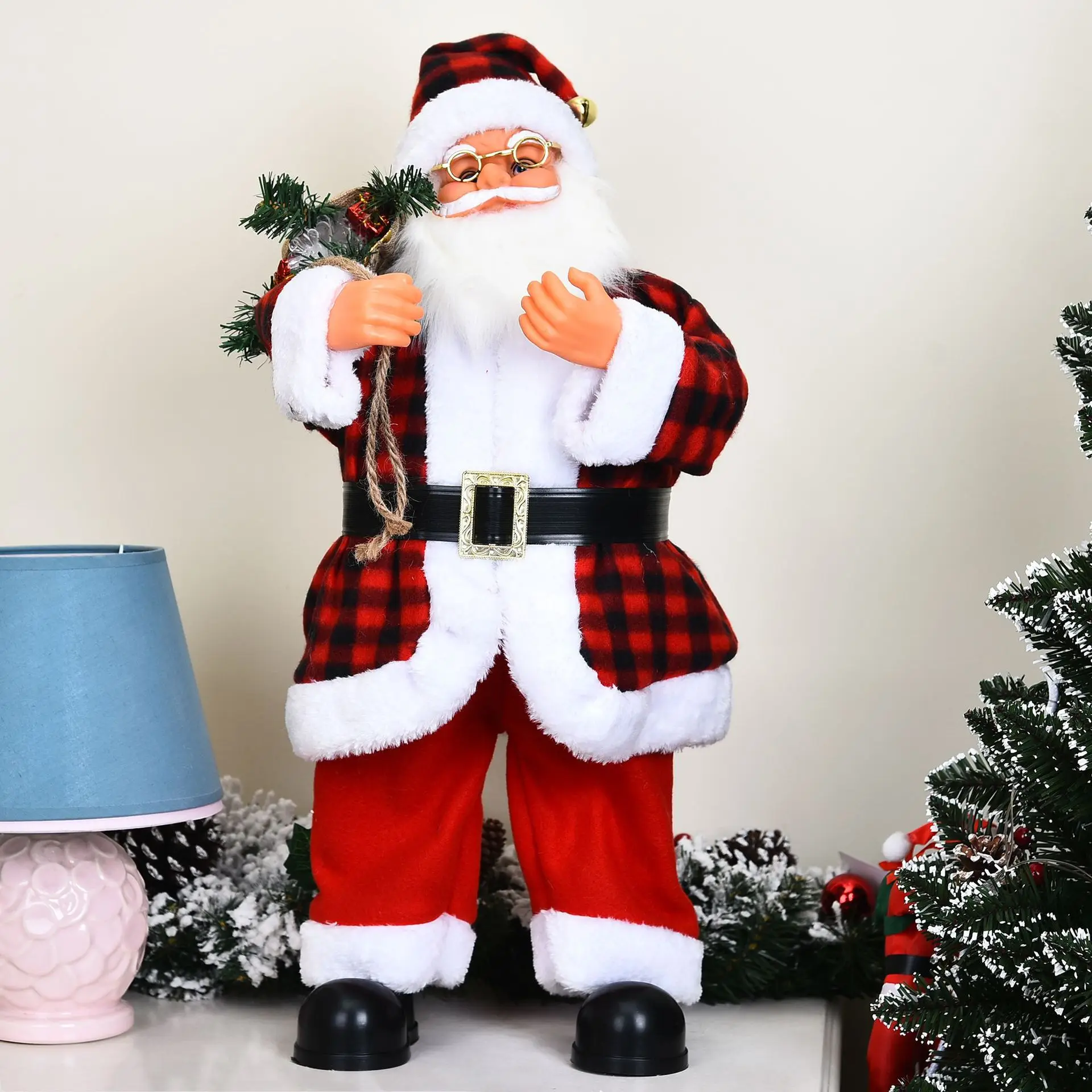 

58cm Merry Christmas Decorations for Home Red Santa Claus Doll with Music Swing Function Electric Happy New Year 2023