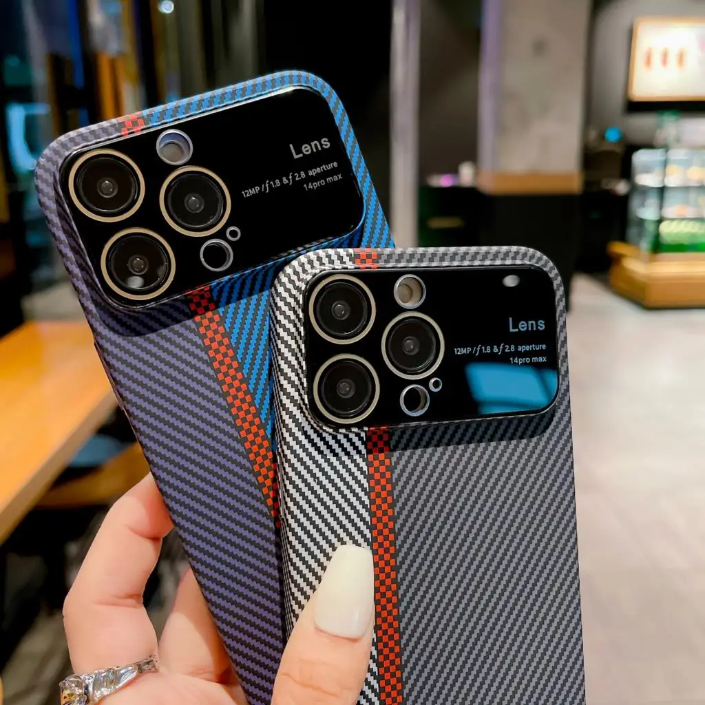 

PC Carbon Fiber Large Window Phone Case Suitable For iPhone 11 12 13 14 Pro Max 14 Pro PC Dual Color Anti Fingerprint Phone Case