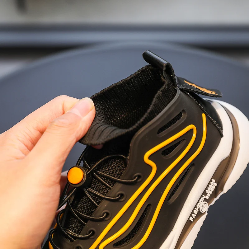 Kids Flying Woven Casual Sports Shoes 2022 Autumn Breathable Fabric Mid-top Thick-soled Boys' Shoes All-match Girls' Shoes