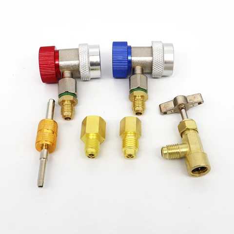 Набор инструментов для адаптера переменного тока, включая быстроразъемные соединители R134A Can Tap, H/L R134A, адаптеры R410, адаптер бака и инструмент для удаления сердечника клапана