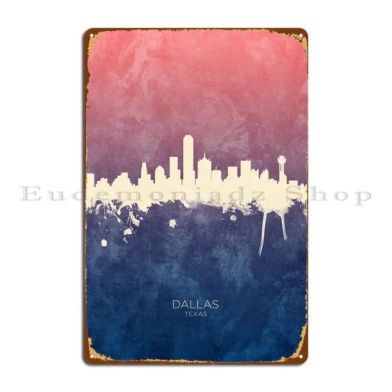 

Dallas Texas Skyline Metal Plaque Wall Mural Create Cave Customize Living Room Tin Sign Poster