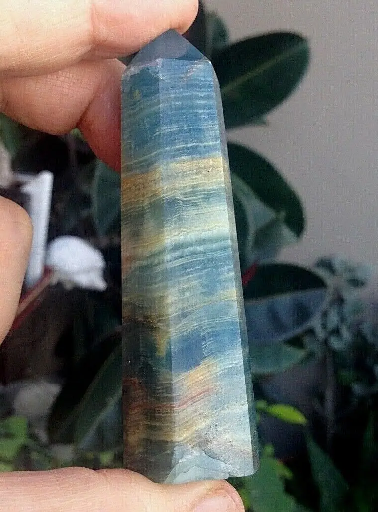 

500-800g Blue Onyx Tower Crystal Healing Onyx Points Lemurian Aquatine Point Calcite Crystals Tower 1PCS