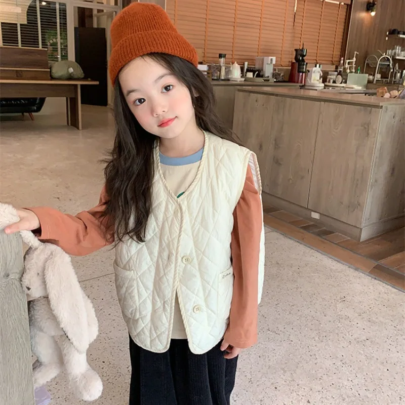 

Autumn Winter Kids quilted waistcoats Boys and girls diamond check warm thicken Vest outerwear
