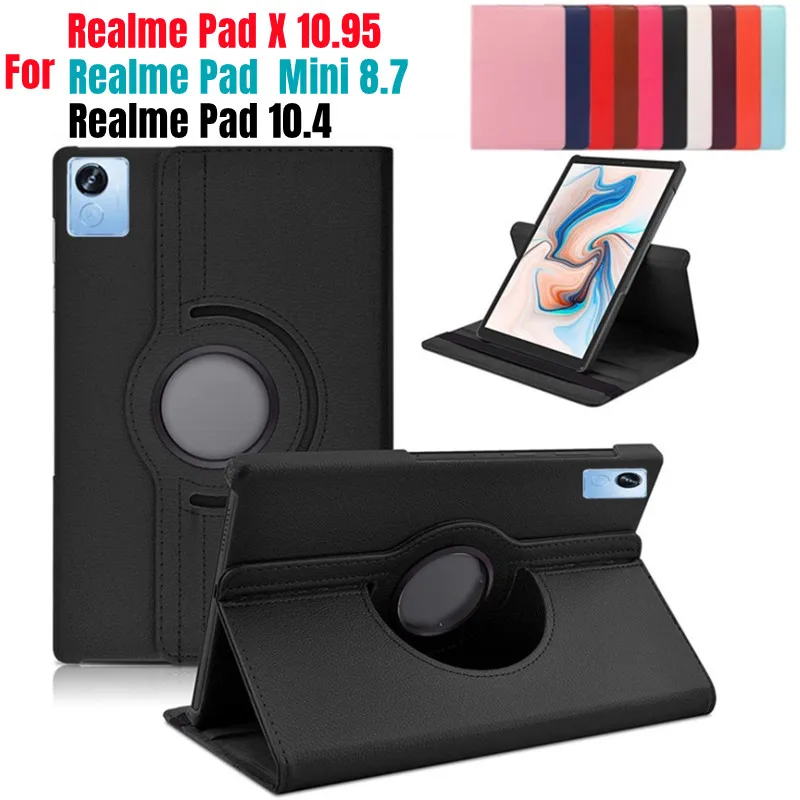 

360 Rotating Cover For Realme Pad X Mini 10.95 8.7 RealmePad 10.4 Bracket Fold Stand Flip Leather Tablet Cases Glass