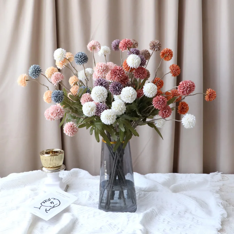 

5-Heads Artificial Dandelion Fake Flowers Simulation Table Tennis Chrysanthemum Home Office Hotel Wedding Decor Chrysanthemum