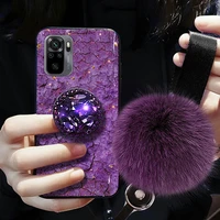 for redmi note 11 10 10s 9s 10pro 9t hair ball lanyard marble glitter case for redmi note10 poco x3 nfc x3pro f3 silicone cover