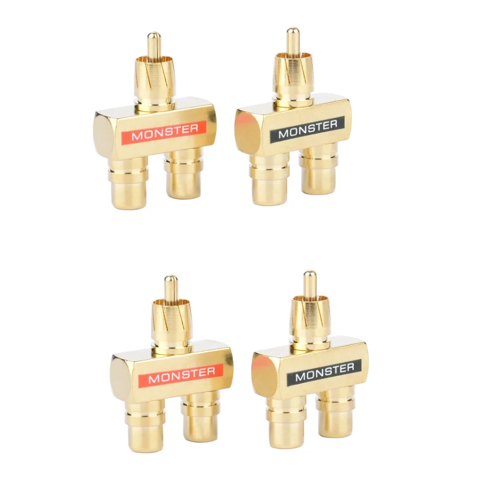 1 RCA штекер на 2 гнездо Позолоченный Медный AV аудио один в два и разъема адаптеры -