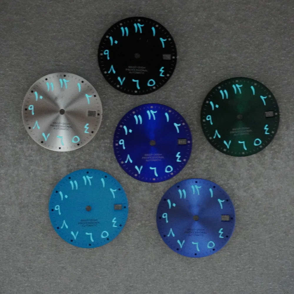 Arabic numerals dial blue watch modification accessories hand C3 luminous for SKX007 NH35/36 automatic movement  NH35 case Date