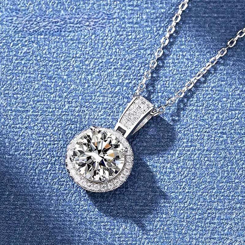 

1CT 2CT Real Moissanite Necklace Passed Diamond Test S925 Sterling Silver Wedding Party Women's Fine Jewelry