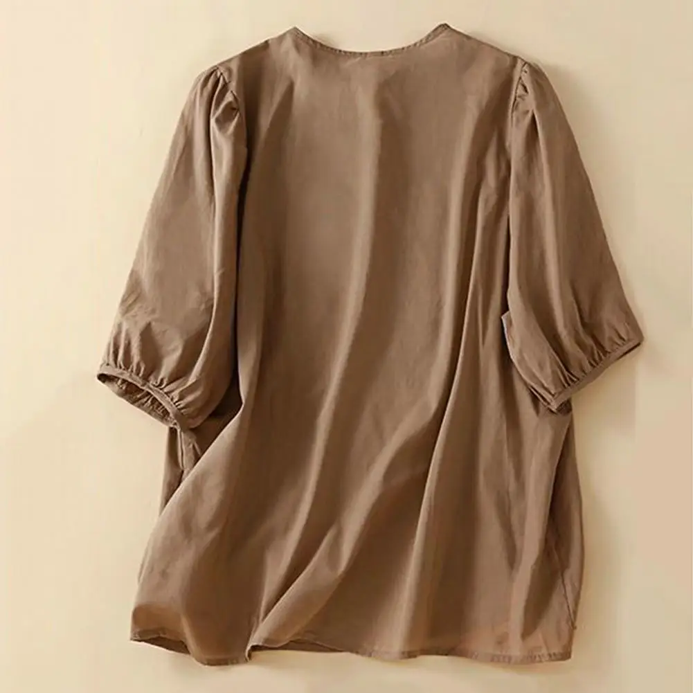 

Рубашка с вышивкой без катышков, дышащая однотонная шикарная Летняя женская блузка, пуловер с защитой от морщин, топ для повседневной жизни