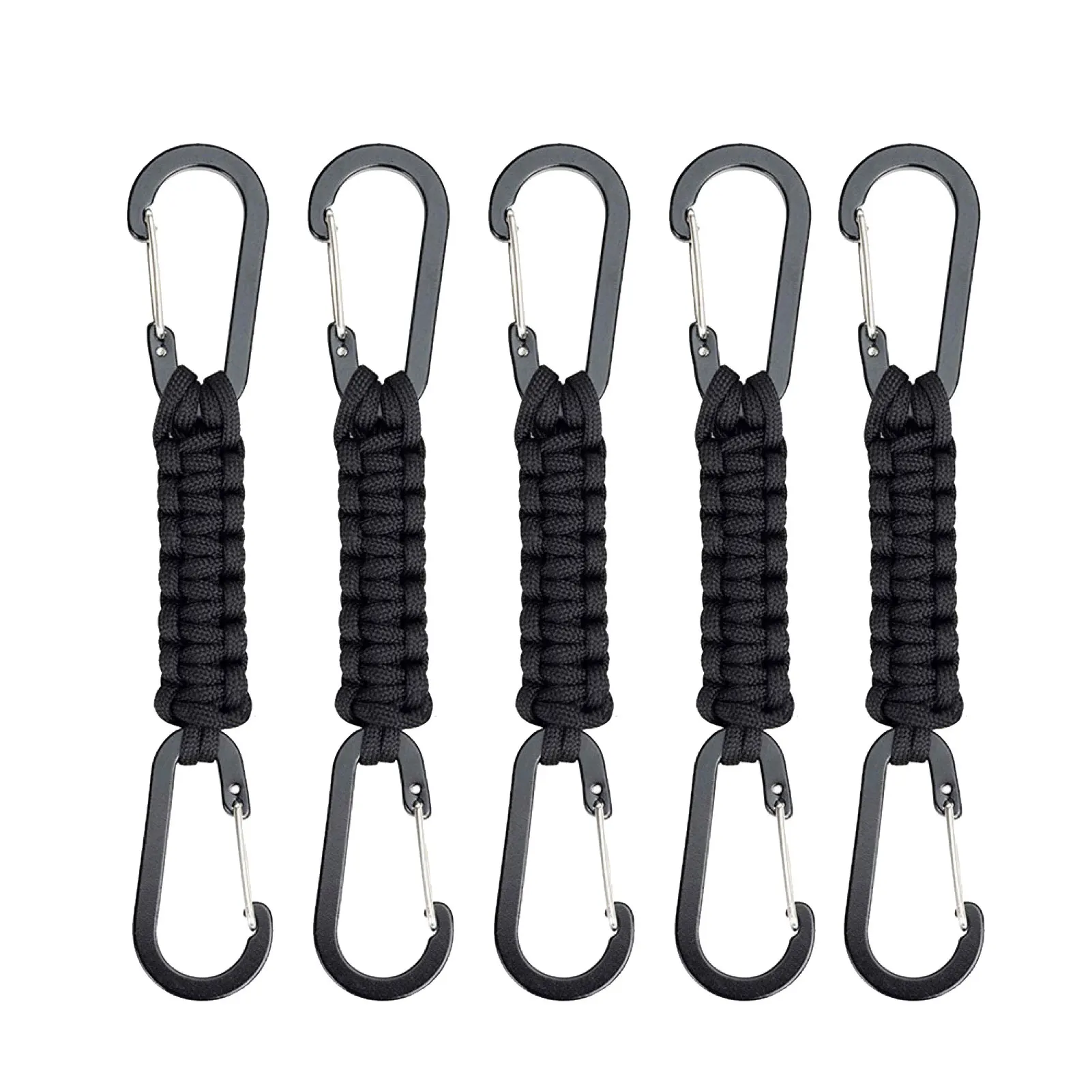 

5pcs Paracord Keychain With Carabiner Heavy Duty Camping Hiking Braided Lanyard Safety Black Backpacking Emergency Men Women