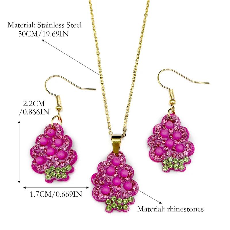 Фиолетовые кристаллы виноград кулон ожерелье серьги комплект для женщин кожаные