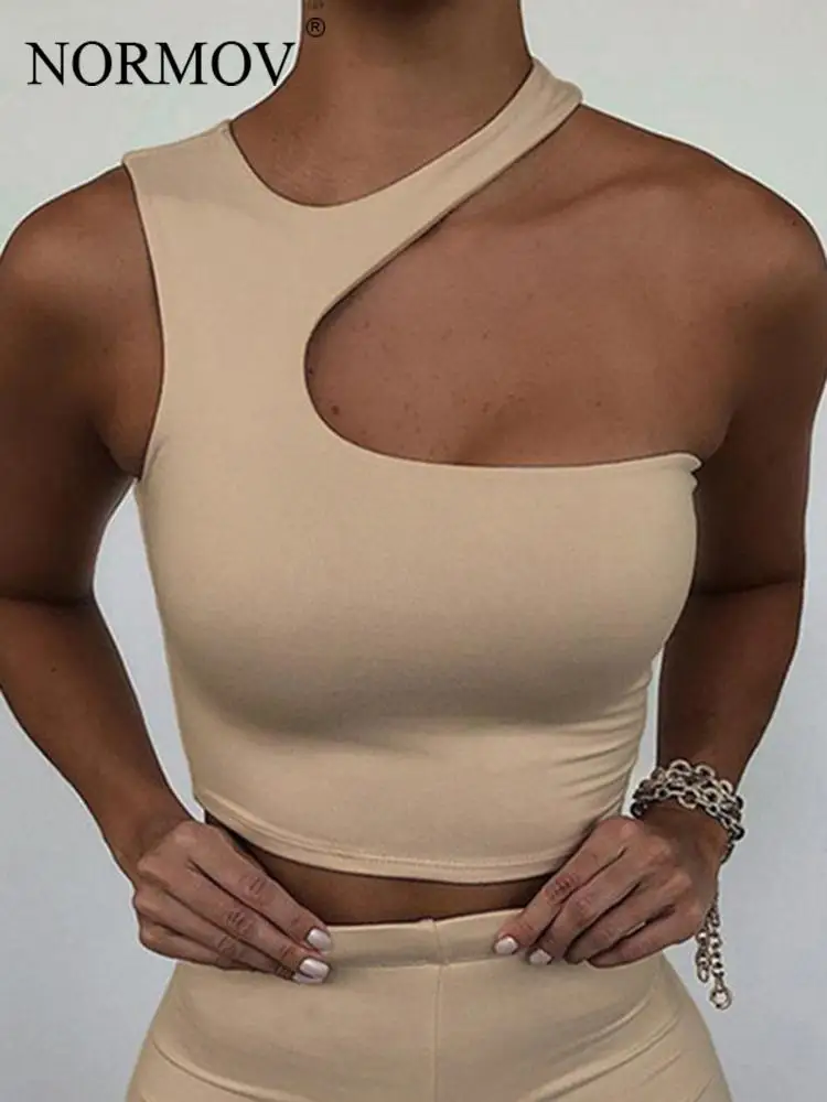 

NORMOV Summer Fashion Vest Women Sloping Shoulders Tube Top Hollow Out Show Waist Little Vest Tight Comfortable Vest Women