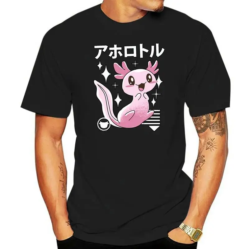 Men's Kawaii Axolotl t shirt Customize cotton Crew Neck Pattern Interesting Humor Spring Autumn Natural