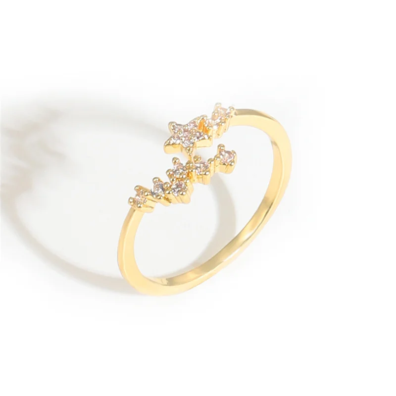 

Fashion Open Golden Star Shape Rings For Women Jewelry Inlay Shine Zircon State Remembrance Day Luxury Jewelry Gifts