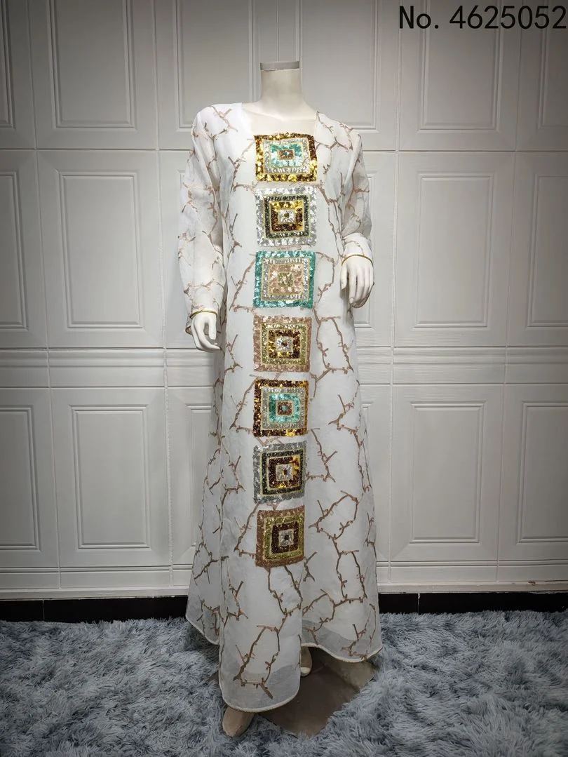 

Luxury Sequin Evening Dress For Women White Abaya Ramadan Chiffon Summer Clothes Muslim Arabic Islam Female Robe Long Plus Size