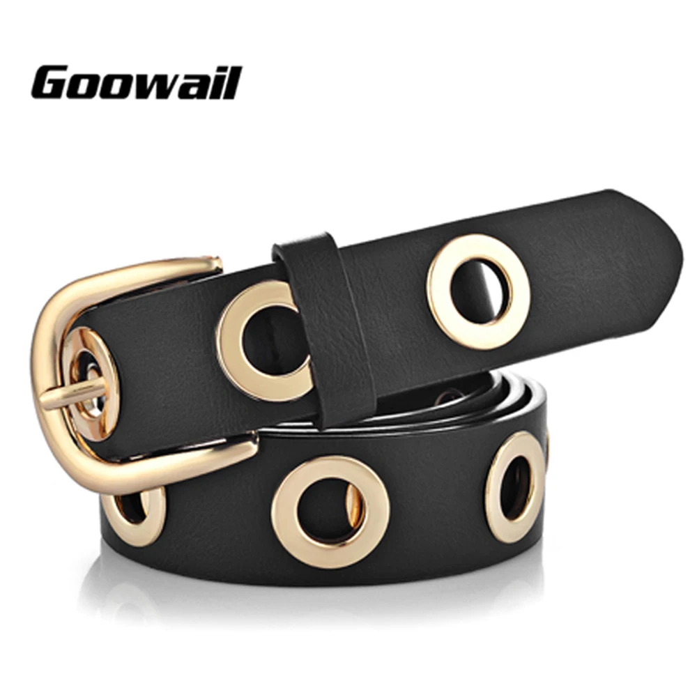 

GOOWAIL 2022 New Fashion Luxury Design Alloy Grommets High Quality Pu Leather Women Belts For Female Dress Jeans Waist Strap