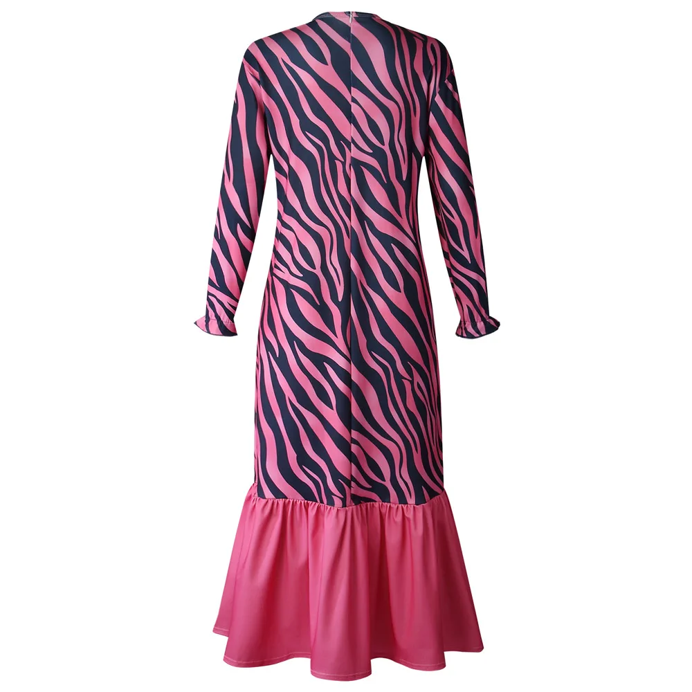 Wepbel Djellaba Printed Abaya Women Muslim Dress Hijab Islamic Clothing Robe Caftan Loose Maxi Ruffle Long Sleeve Dress Kaftan