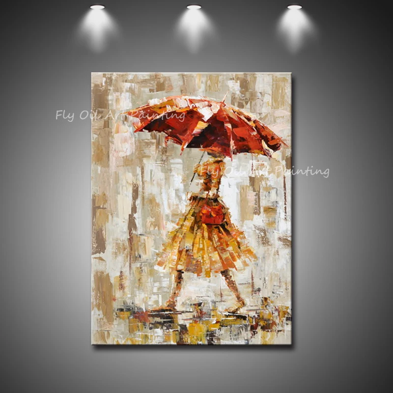 

100% Handmade Figure abstract girl hold an umbrella with grey canvas oil painting for home living room decoration gift