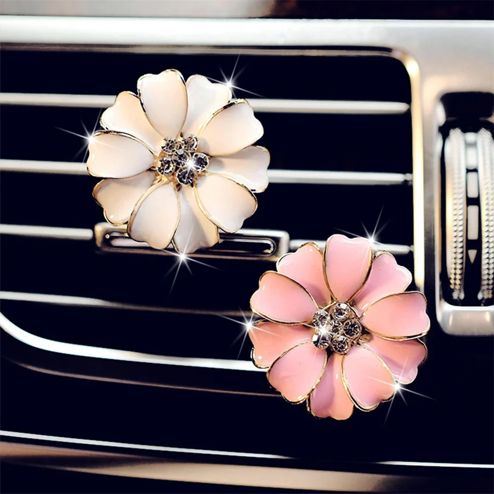 

Bling Crystal Rhinestone Daisy Flower Car Vent Clip Air Freshener Perfume Diffuser Automobile Interior Decoration Accessories