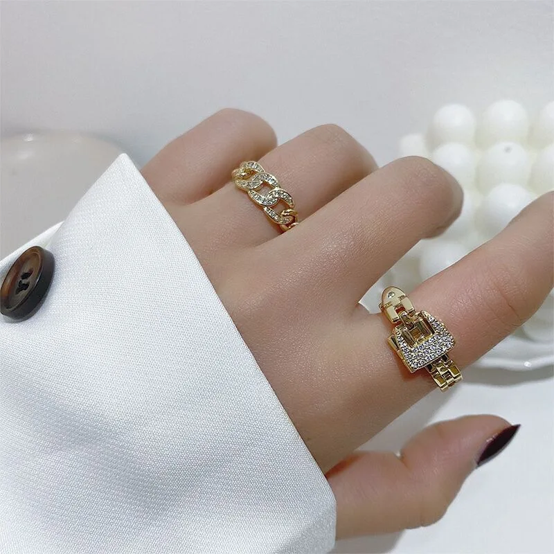 

14K позолоченные геометрические звенья для помолвки Регулируемые кольца для женщин Роскошные ювелирные изделия из циркония