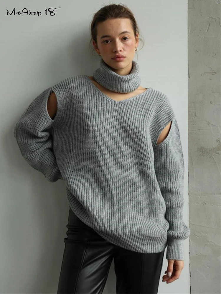 

Mnealways18 сексуальный свитер с шарфом женский элегантный свитер с V-образным вырезом оверсайз женский вязаный СВОБОДНЫЙ Модный пуловер зимний ...