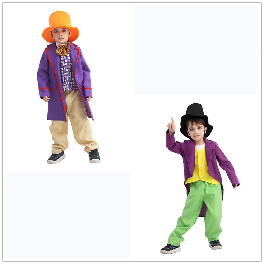 

Kids Children Charlie and the Chocolate Factory Willy Wonka Cosplay Costume Outfits Halloween Carnival Suit