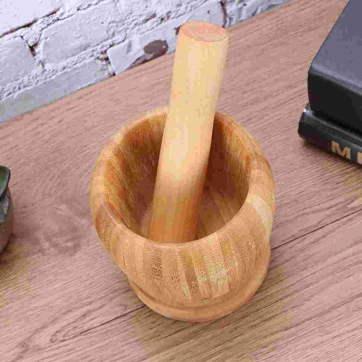 

Garlic Bowl Pestle Mortar Grinding Bamboo Masher Crusher Press Grinder Pedestal Pugging Pot Mincer Set Crush Manual Device