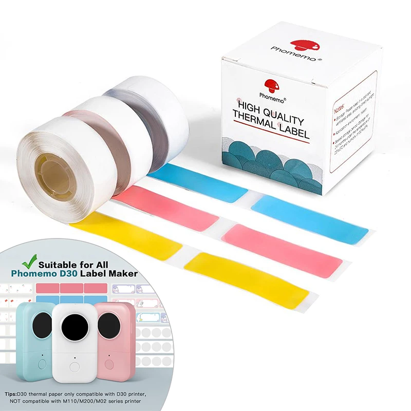 

3Roll D30 Adhesive Continuous Thermal Label Paper for D30/D35 Label Maker blue/yellow/pink