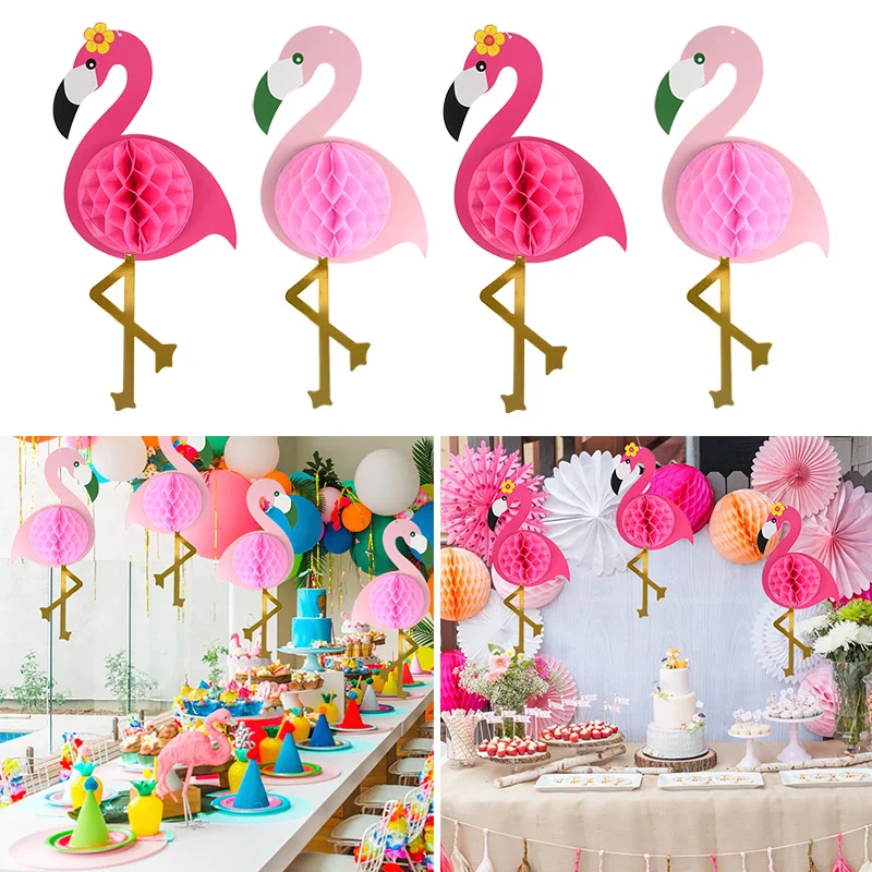 

1pc Pink Flamingo Honeycomb Ball Paper Flowers Hanging Pendant For Tropical Hawaiian Theme Party Decor Wedding Birthday Supplies