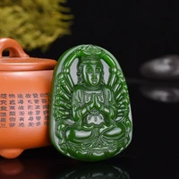natural green jade guanyin pendant necklace hand carved bodhisattva fashion charm jewelry accessories amulet gift for women men