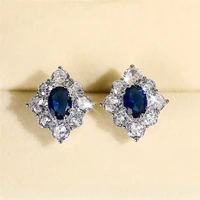 new fashion oval blue cubic zirconia stud earrings for women delicate daily wear ear accessories good quality ladys jewelry