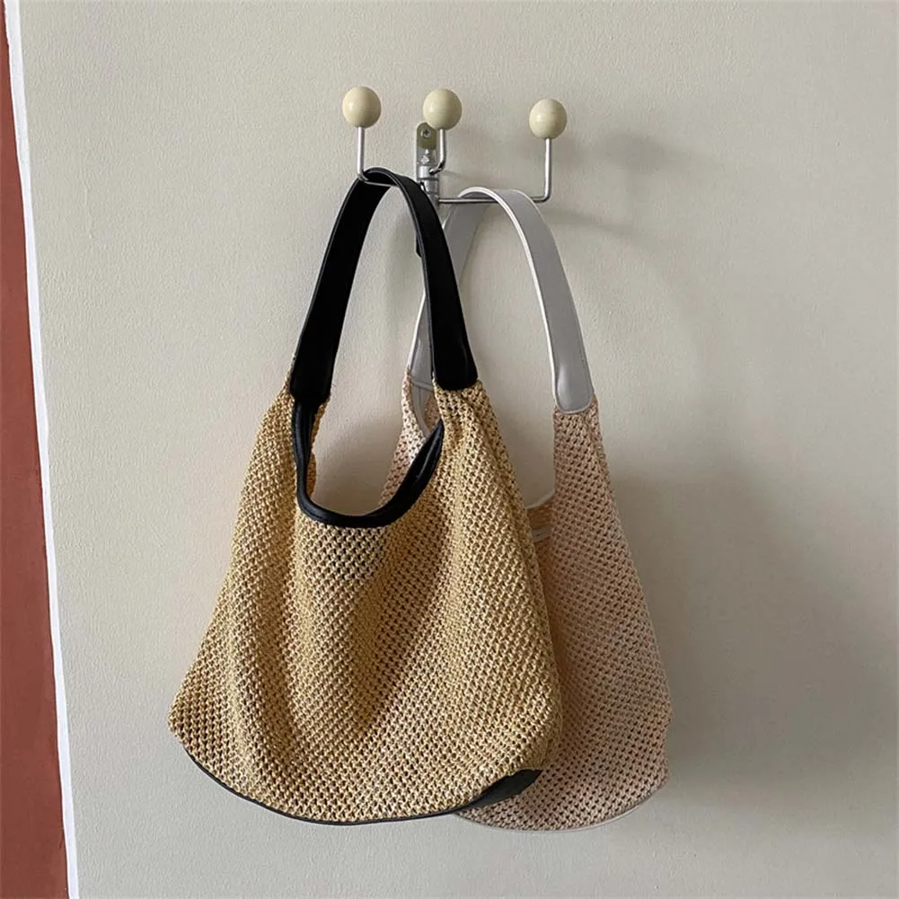 

Fashion Women Handbag Straw Mesh High Capacity Solid Color Women Shoppper Bag Student Zippper School Pack